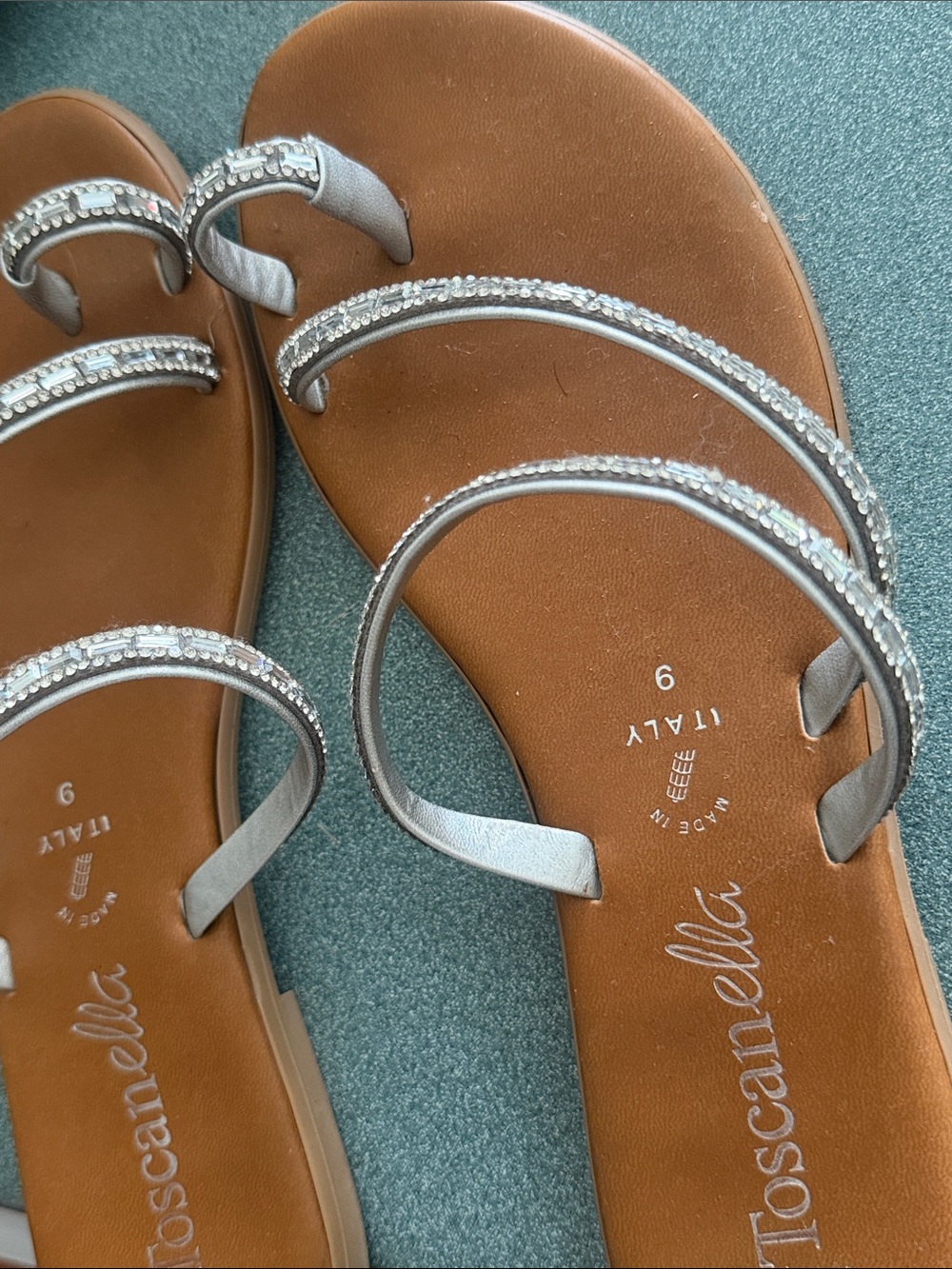 Silver Beaded Strappy Sandals - Brown Footbed